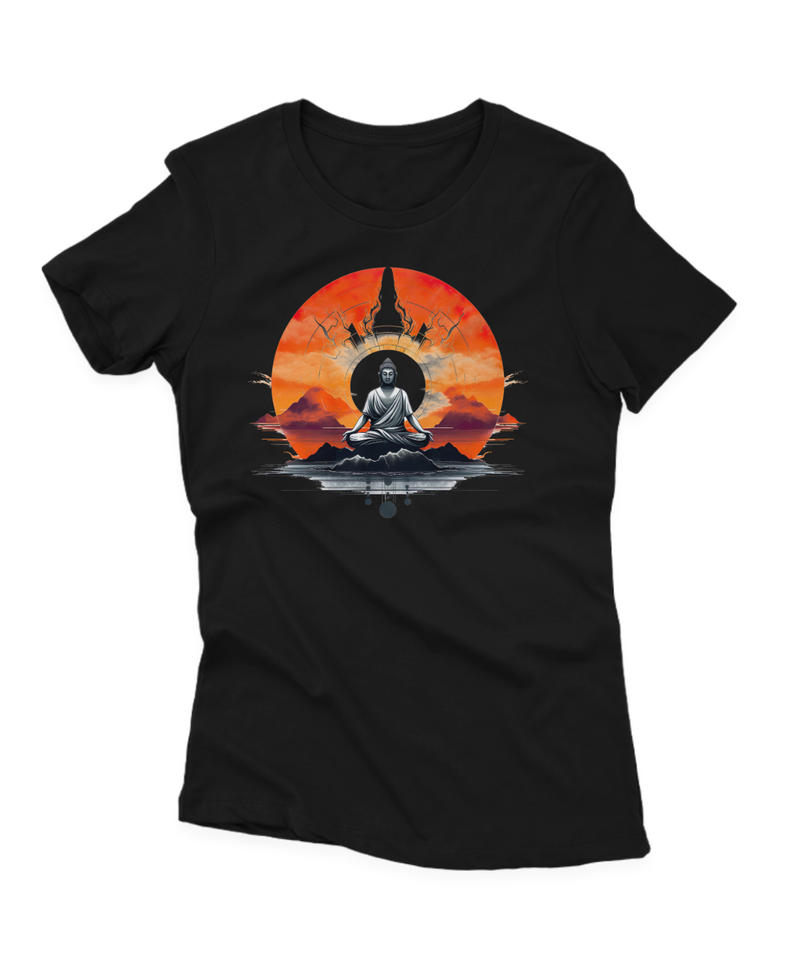 Camiseta Manga Curta Feminina Estátua Buda Meditando