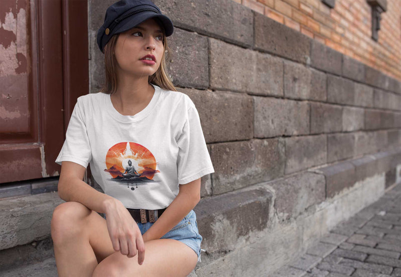 Camiseta Manga Curta Unisex Estátua Buda Meditando