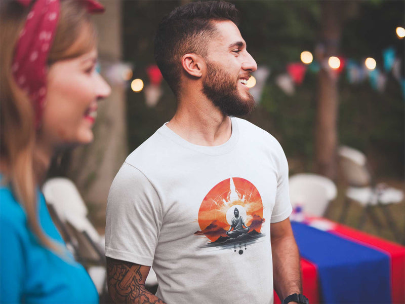 Camiseta Manga Curta Unisex Estátua Buda Meditando