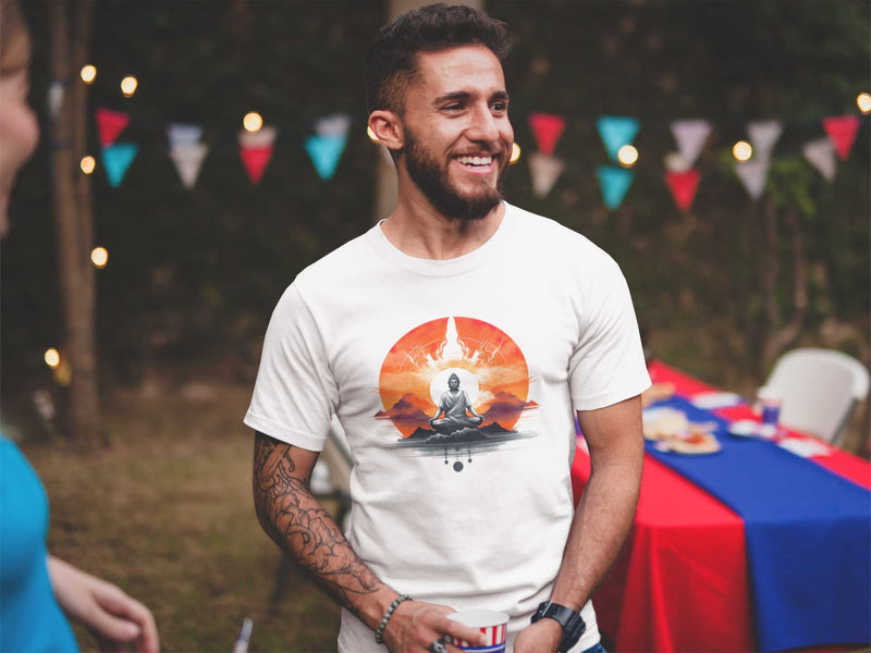 Camiseta Manga Curta Unisex Estátua Buda Meditando