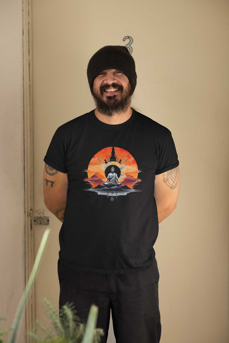 Camiseta Manga Curta Unisex Estátua Buda Meditando
