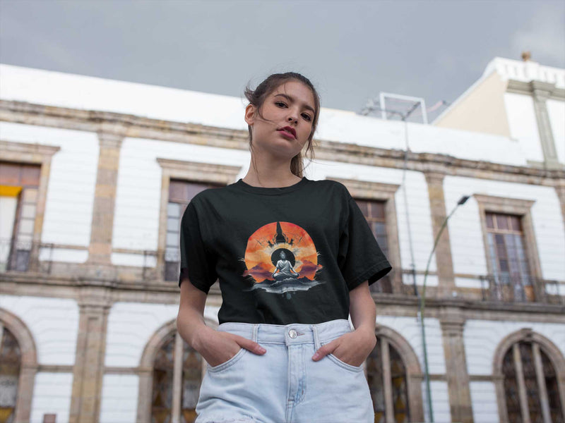 Camiseta Manga Curta Unisex Estátua Buda Meditando