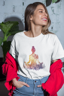 Camiseta Manga Curta Unisex Meditação Figura Folhas