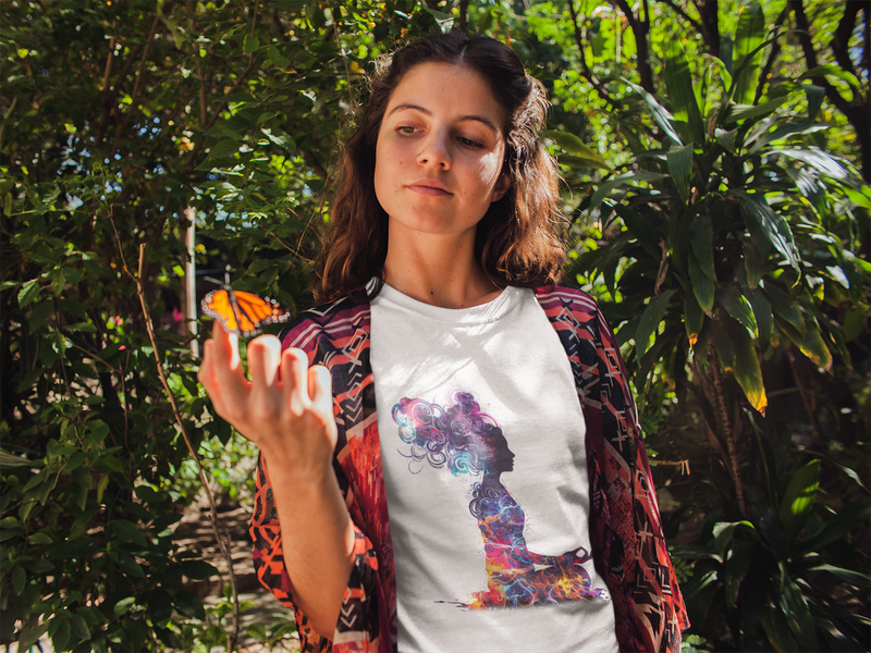 Camiseta Manga Curta Unisex Meditação Perfil Tintas