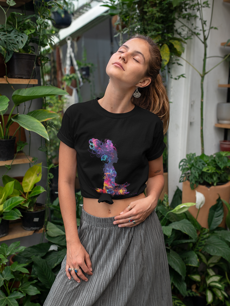 Camiseta Manga Curta Unisex Meditação Perfil Tintas
