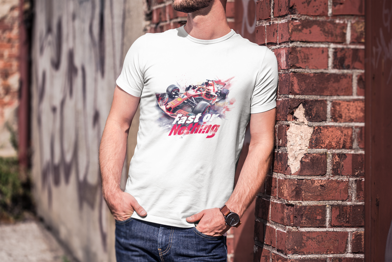 Camiseta Manga Curta Unisex Carro Corrida Estilo F1 Vermelho - Fast or Nothing