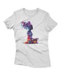 Camiseta Manga Curta Feminina Meditação Perfil Tintas