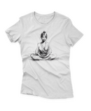 Camiseta Manga Curta Feminina Meditando Traçado Lápis