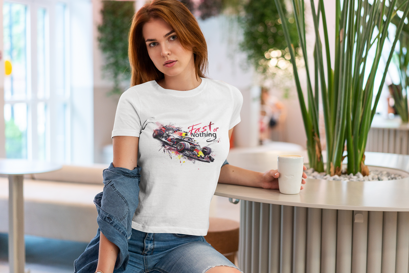 Camiseta Manga Curta Feminina Carro Corrida Estilo F1 Azul - Fast or Nothing