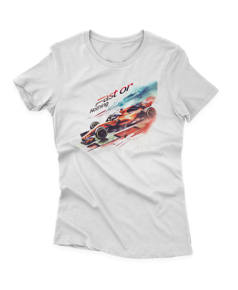 Camiseta Manga Curta Feminina Carro Corrida Estilo F1 Laranja - Fast or Nothing
