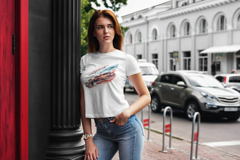 Camiseta Manga Curta Feminina Carro Corrida Estilo F1 Laranja - Fast or Nothing