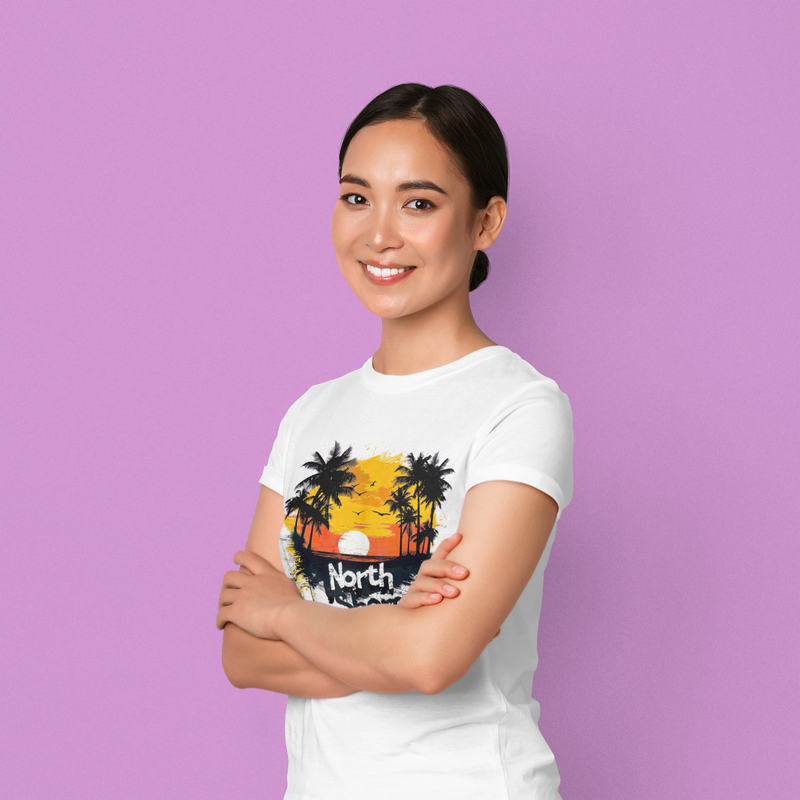 Camiseta Manga Curta Feminina Por do Sol na Praia - North Shore