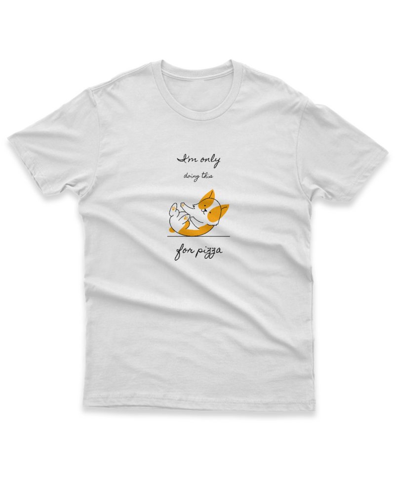 Camiseta Manga Curta Unisex Gato Doing this for Pizza