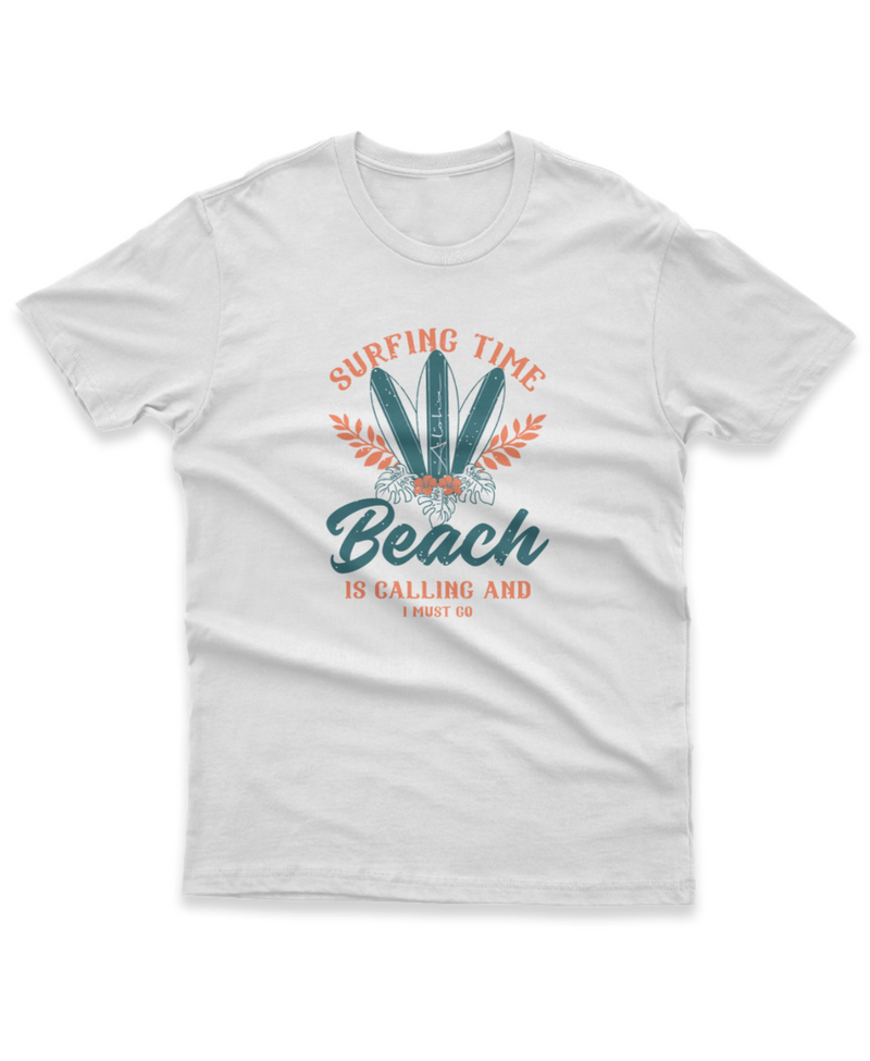 Camiseta Manga Curta Unisex Surfing Time Beach is Calling