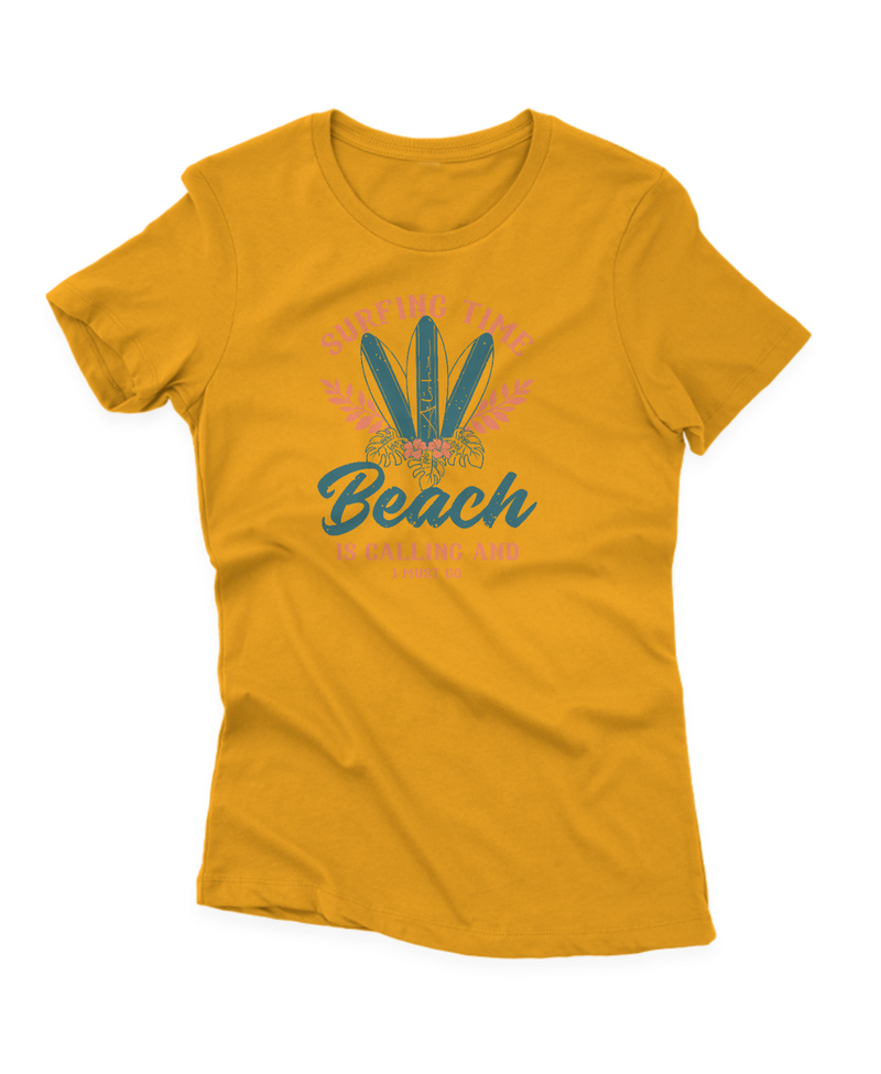 Camiseta Manga Curta Feminina Surfing Time Beach is Calling