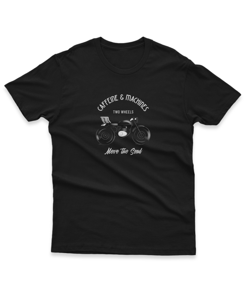 Camiseta Manga Curta Unisex Caffeine and Machines Move the Soul