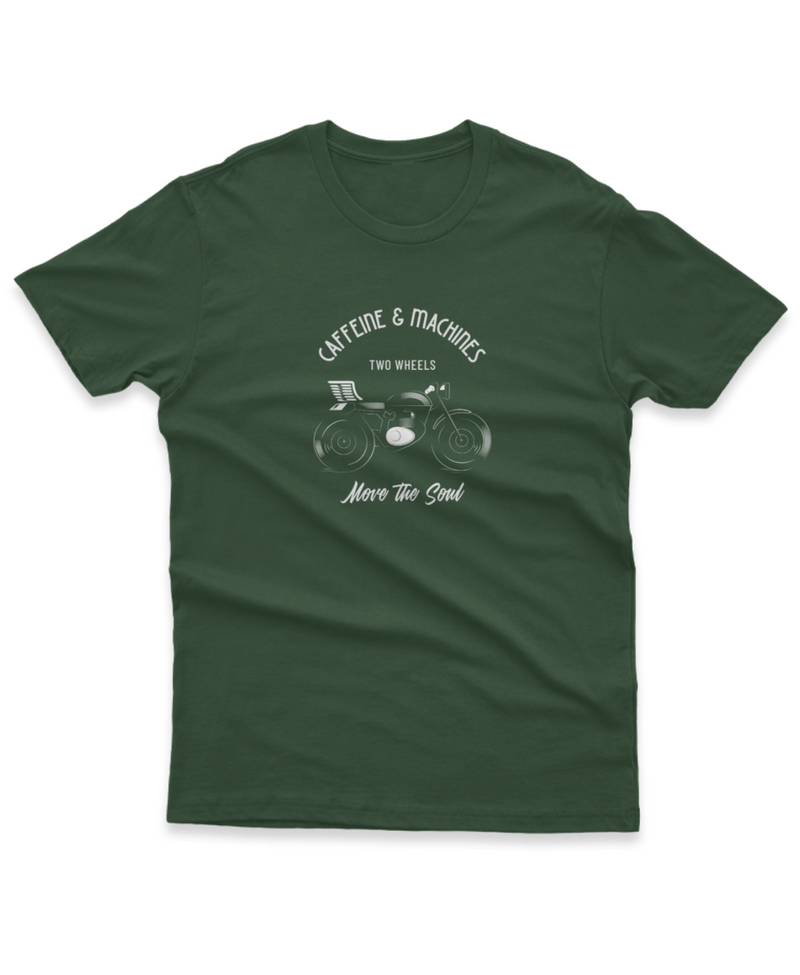 Camiseta Manga Curta Unisex Caffeine and Machines Move the Soul