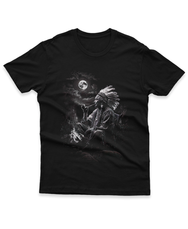 Camiseta Manga Curta Unisex Luar Índio Cachimbo