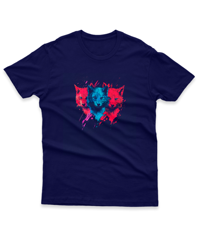 Camiseta Manga Curta Unisex Lobos Azul e Vermelho
