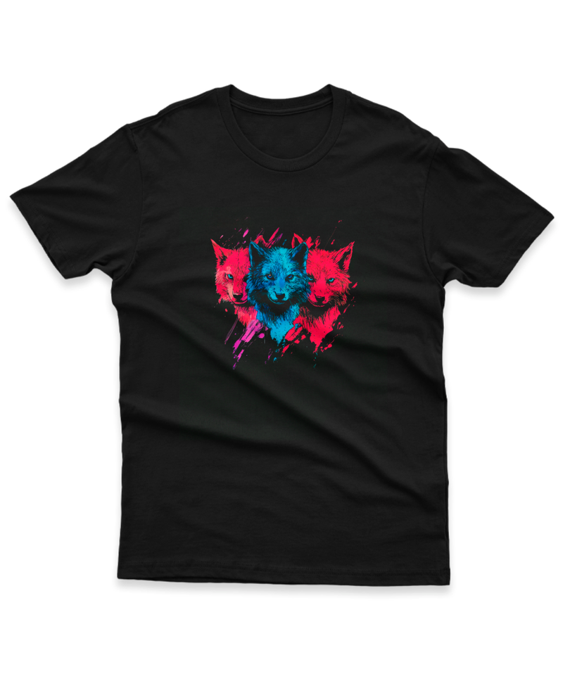 Camiseta Manga Curta Unisex Lobos Azul e Vermelho