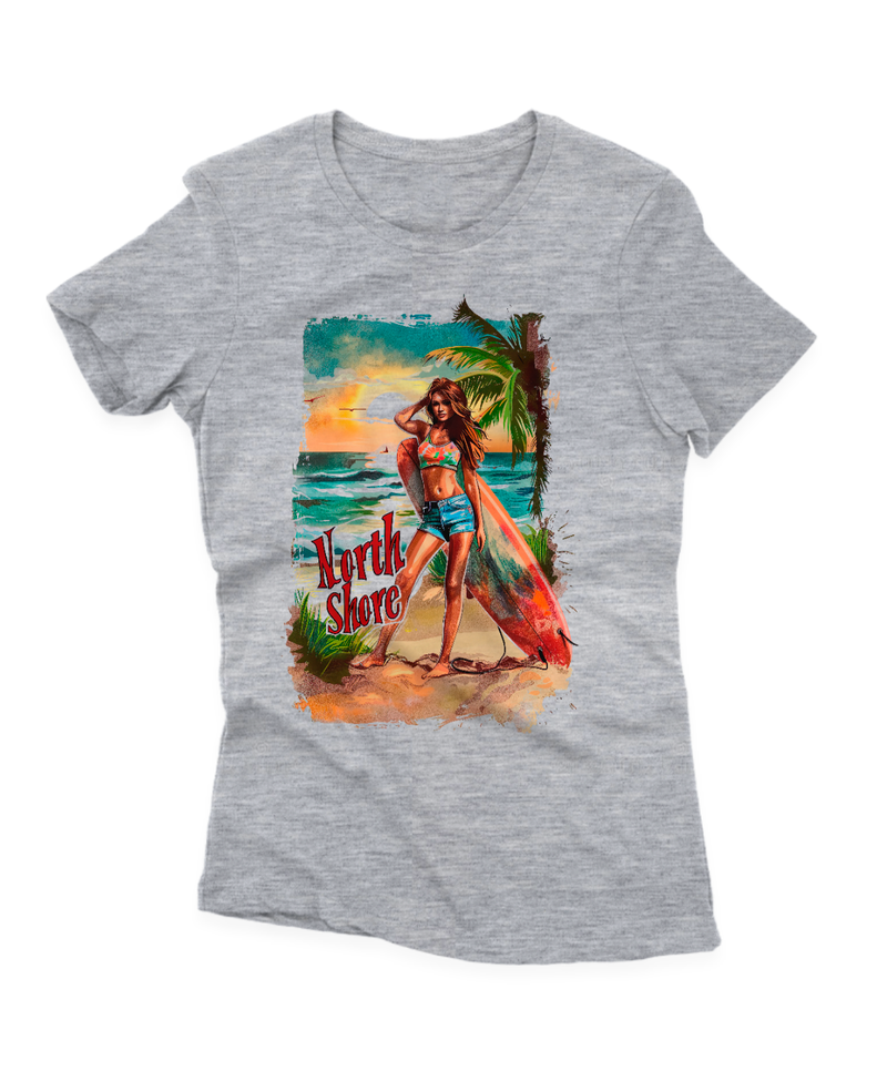 Camiseta Manga Curta Feminina Surfista Por do Sol North Shore