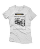 Camiseta Manga Curta Feminina Boombox Tape Recorder & Radio Receiver