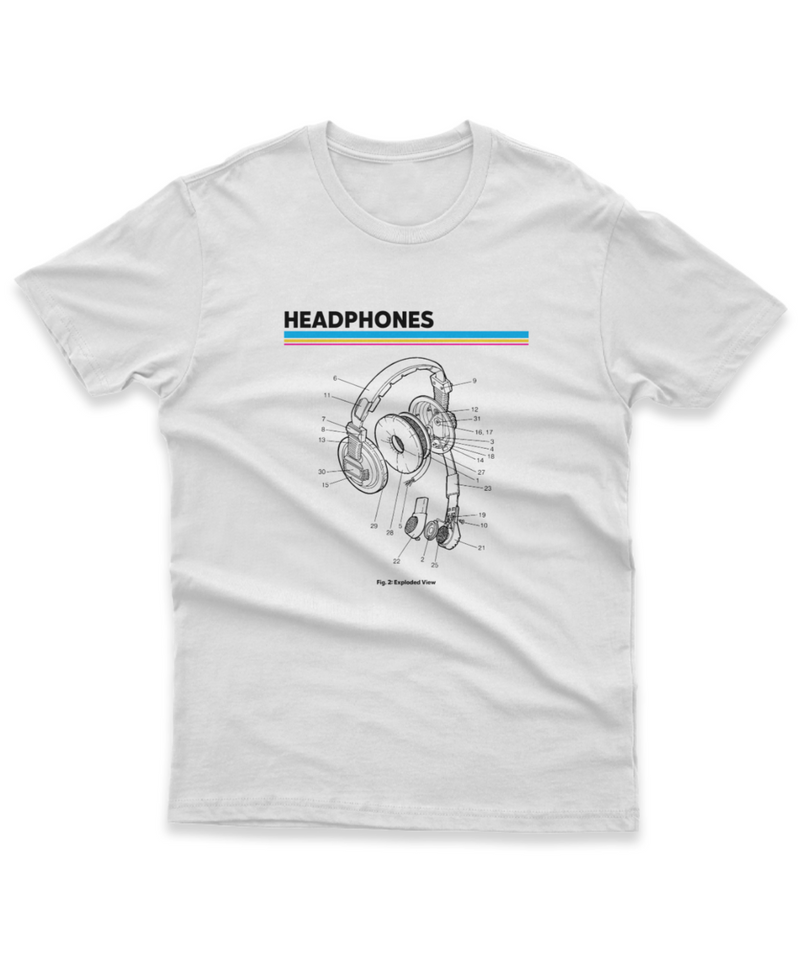 Camiseta Manga Curta Unisex Headphones Exploded View