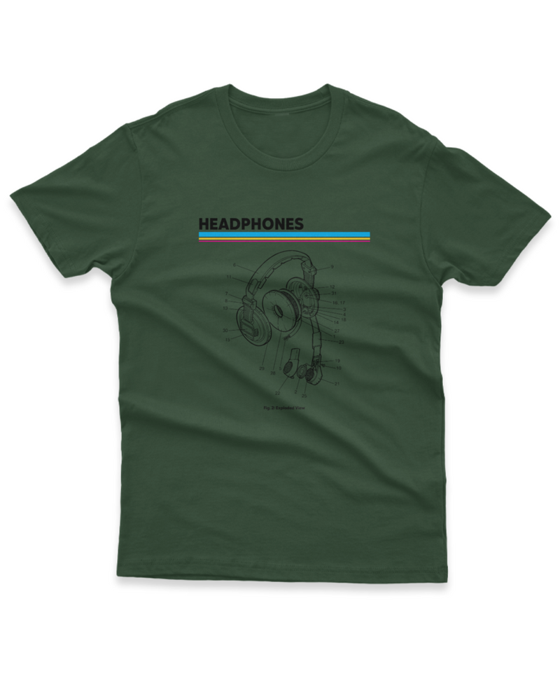 Camiseta Manga Curta Unisex Headphones Exploded View