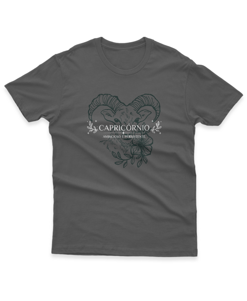 Camiseta Manga Curta Unisex Signos Capricórnio Ambicioso e Persistente