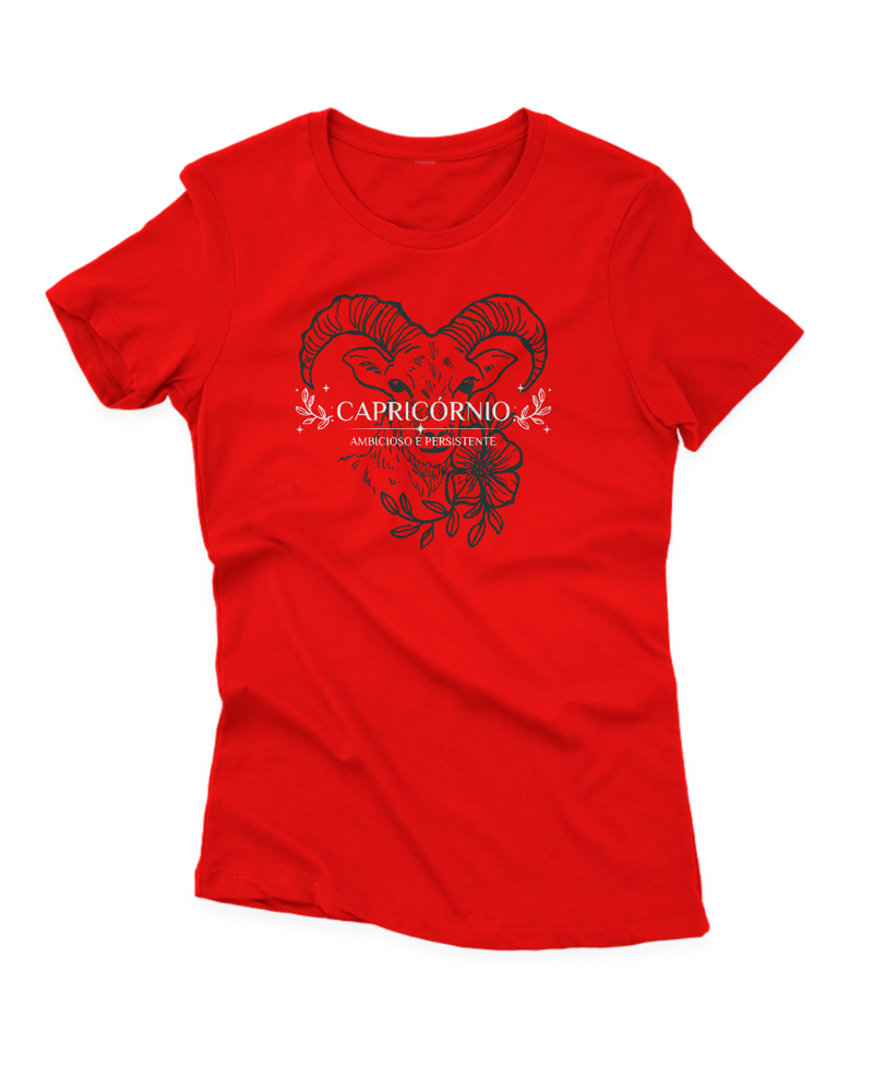 Camiseta Manga Curta Feminina Signos Capricórnio Ambicioso e Persistente