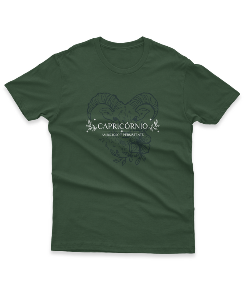 Camiseta Manga Curta Unisex Signos Capricórnio Ambicioso e Persistente